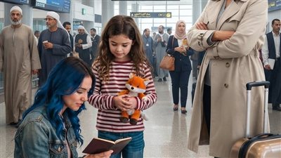 في المطار، ليلى بنتي اللي عندها تسع سنين فتحت جراب الباسبور بتاعها وفجأة اتسمرت في مكانها، كان الجراب فاضي